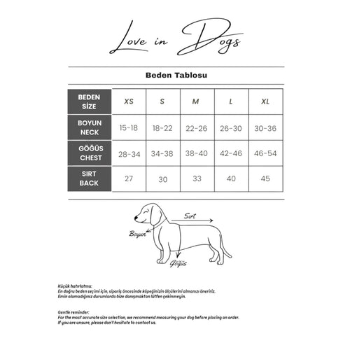Köpek beden tablosu Love in Dogs